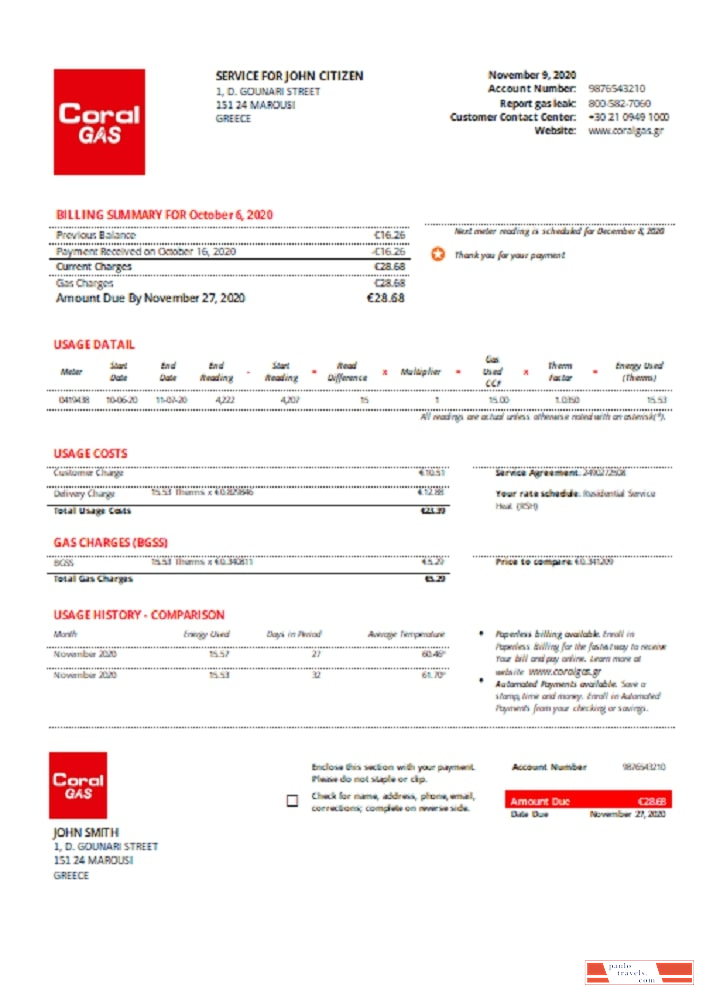 Greece CORAL GAS utility bill